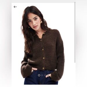 ASOS design loose knit crew neck cardigan chocolate brown